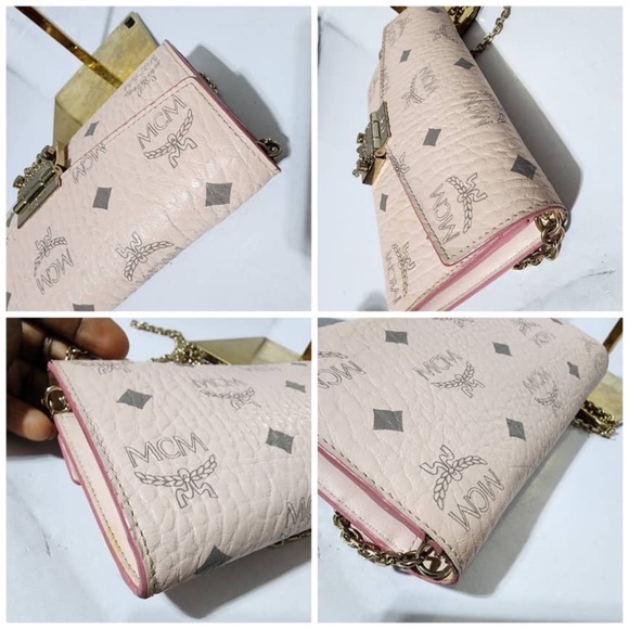 Authentic MCM Visetos Large Patricia Wallet On Chain/Crossbody Bag Powder Pink - Picture 11 of 16